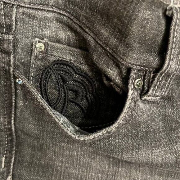White House Black Market Black Denim Noir with Embroidery Women's Size 10 - Picture 5 of 6